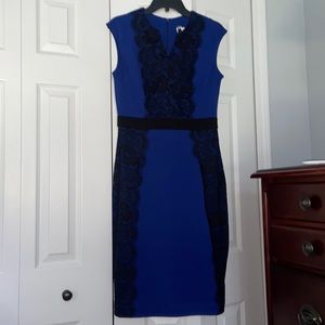 Julian Taylor sheath dress - Royal blue/black lace, size 6